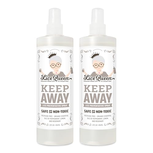 Lice Queen Keep Away Lice Preventative Spray for Hair, Bedding, Coats and Backpacks - Safe, Non-Toxic - Organic Essential Oils of Peppermint, Lemon and Rosemary - 8 fl oz - 2 Pack