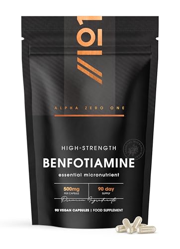 Benfotiamine 500mg 90 Vegan Capsules High Strength Vitamin B1 Derivative for Nerve Health Blood Sugar & Energy Resealable and Recyclable Pouch by Alpha01