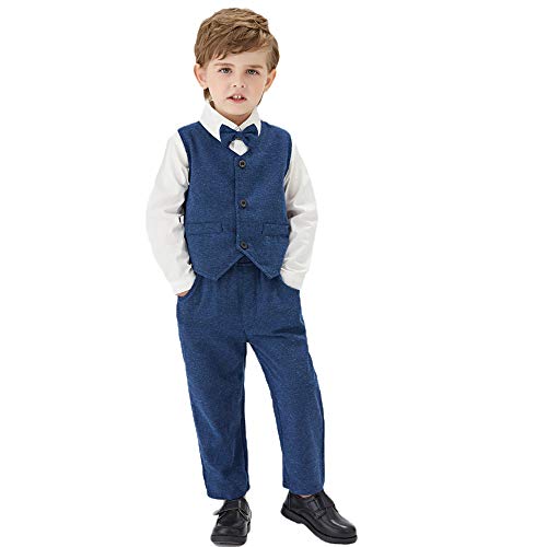 Toddler Boys Formal Suits Kids Classic Fit Dresswear Suit Vest Set Outfit(Royal Blue, 100/3T)