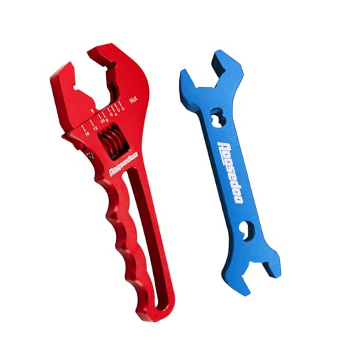 AOOSEDOO Adjustable AN Fittings Wrench AN Wrench for Hose Fitting Adapters AN Fitting Tool 3AN-16AN Lightweight Aluminum Red. With a Double Hose End Fitting Wrench 6AN Socket-AN8 B-nut Blue