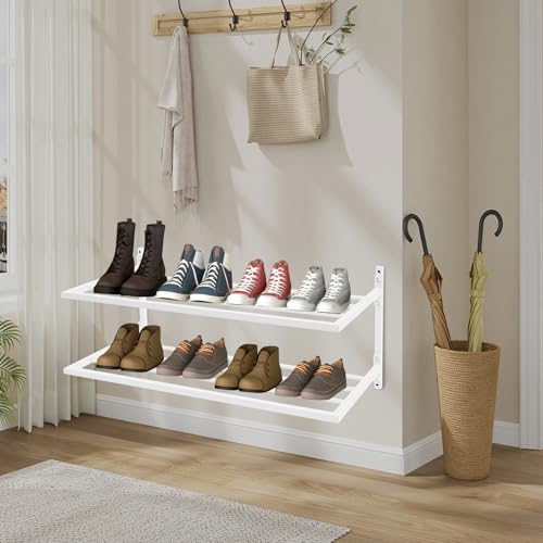 Étagère à chaussures murale métallique blanche 2 étages compacte - 4