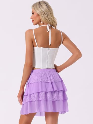 Allegra K Women's Ruffled High Waist Mini Layered Tiered Skirt4