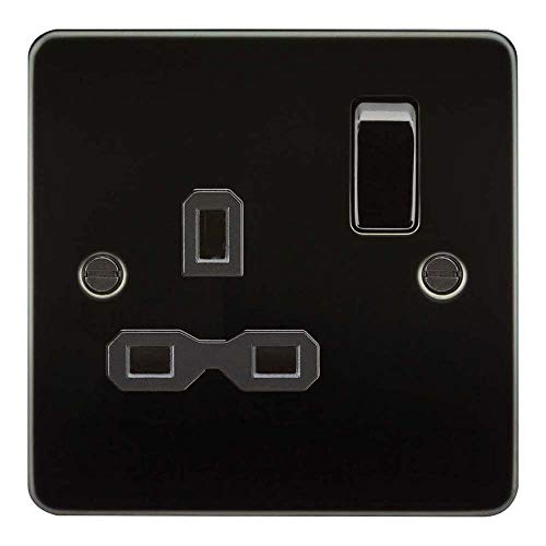Knightsbridge FPR7000GM Flat Plate Switched Socket, Gunmetal with Black Insert, 13 A, 1G, DP