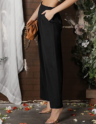 DOUBLJU Women Linen Pants Casual Loose High Waist Boho Wide Leg Cropped Palazzo Beach Pants Summer Outfits for wonen 20242