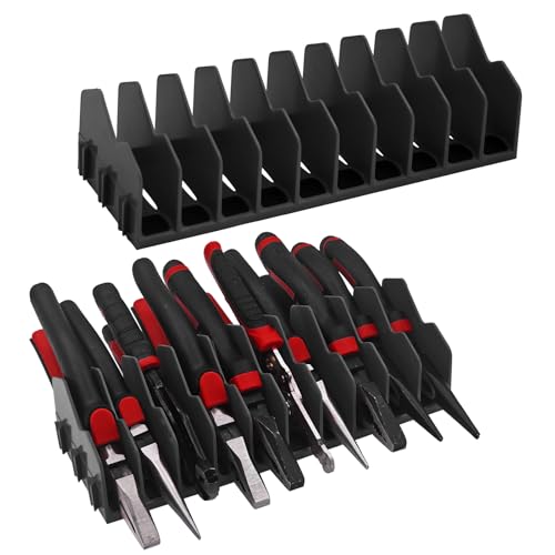 HGSKEO 10-Slot Heavy Duty Plastic Tool Pliers Organizer Rack, 2-Pack with Non-Slip Base, Expandable Design for Wrenches, Screwdrivers & Pliers, Fits Drawers & Toolboxes (2, Black)