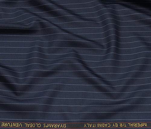 Image of Cadini Men's Terry Rayon Unstitched Striped Suiting Fabric (Dark Blue)