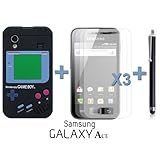  OnlineBestDigital - Funda de Silicona para Game Boy / Carcasa / Cover para Samsung Galaxy Ace S5830 - Negro con 3 Protectores de Pantalla y Lápiz Óptico