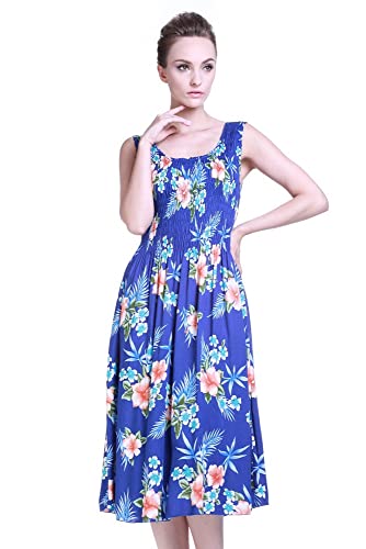 Image of Matchable Family Hawaiian Luau Men Women Girl Boy Clothes in Hibiscus Blue