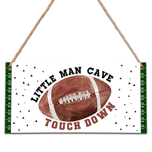 Image of Little Man Cave, Football Wood Sign Door Hanging Decor, Boys Decorations for Bedroom Nursery Playroom Wall Art (5"x10") -A03