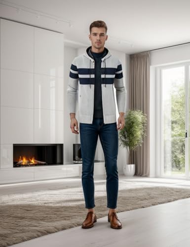 Image of Kinkia Men's Zip Up Hoodies Casual Long Sleeve Full Zipper Sherpa Fleece Lined Knit Cardigan Sweater Jacket with Pockets