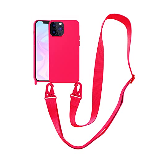 Image of Compatible with iPhone 15 Pro Max Case with Lanyard Crossbody iPhone Case with Strap Adjustable Shockproof Drop Protection Silicone Phone Cover for iPhone 15 Pro Max 6.7'' Neon Pink