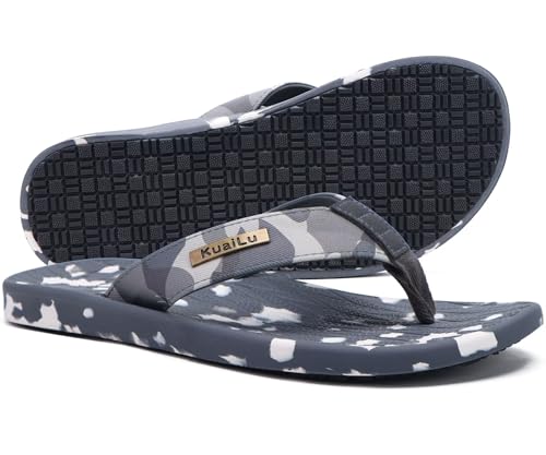 Image of KuaiLu Mens Flip Flops Arch Support Comfortable Summer Beach Thong Sandals Yoga Foam Cushion Slip on Slippers
