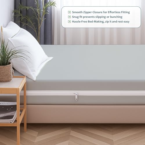 Image of Zipper Closure Style Mattress Protector Single Size 100% Waterproof Six-Sided Mattress Encasement for Bed 36x72 Inch Fit On 6 Inch 3X6 Feet Silver