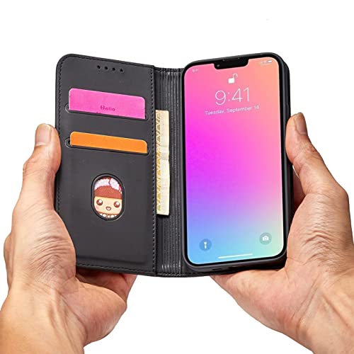 Étui de téléphone à rabat pliable en cuir PU noir antichoc avec fente pour carte et support intégré - 4