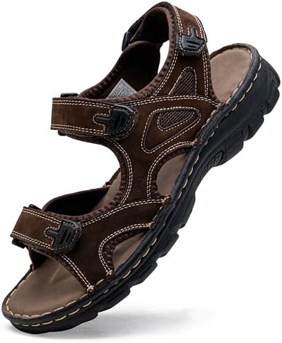 Jousen Men’s Sandals Leather Open Toe Beach Sandal Outdoor Summer Sport Hiking Sandals
