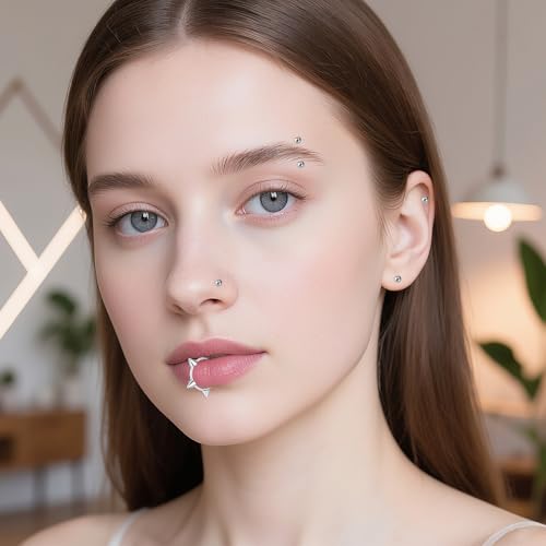 12 Pcs Fake Lip Ring Fake Snake Bite Non-Piercing Lip Cuff Ear Cuff Stainless Steel Vampire Teeth Ring Septum Nose Piercing Set for Women Men (Black Silver)4