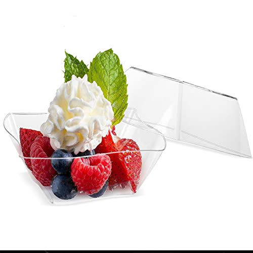 Plazotta 150 Pack 5 Oz Clear Plastic Dessert Cups With 150 Tasting Spoons, Square Parfait Appetizer Plates Bowls For Party, Weddings #TOP6