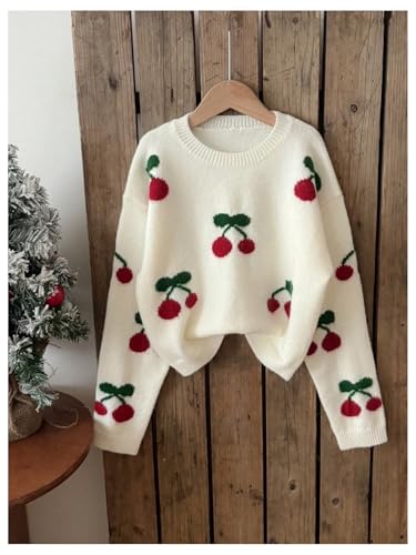 Image of BEAUDRM Girl's Cute Bow Sweater Crew Neck Long Sleeve Drop Shoulder Loose Pullover Tops