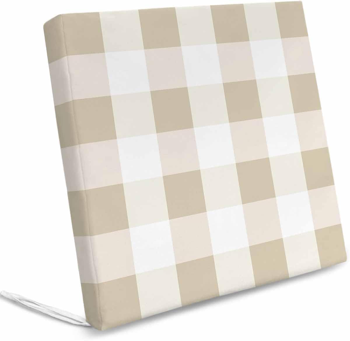 4 Pack Waterproof Patio Cushion Cover for Outdoor, Light Brown White Gingham Plaid Washable Replacement Covers Furniture Seat Slipcover for Couch Sofa Chair, Khaki Checkered 20x18x4in