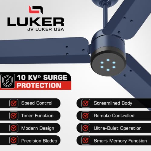 Image of LUKER JVLuker USA Aerozen Plus 1200mm BLDC Ceiling Fan IR Remote BEE 5 Star 65% Energy Saving High Air Delivery Low Noise LED Indicator Reverse Mode for Living & Bedroom (Ocean Blue - Matt Finish)