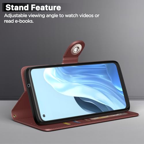 Image of Pikkme Flip Cover Leather Finish | Inside TPU with Card Pockets | Wallet Stand and Shock Proof | Complete Protection Button Flip Case for Oppo Reno 7 5G (Brown)