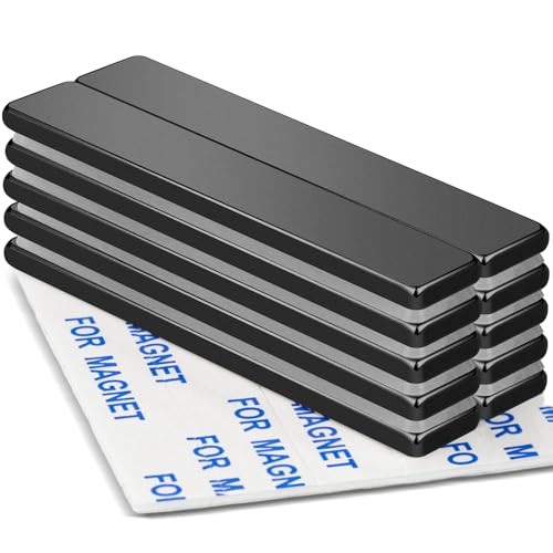 Image of MIKEDE Black Rare Earth Neodymium Magnets, 10 Pack Strong Heavy Duty Bar Magnets with Double-Sided Adhesive, Powerful Pull Force, Perfect for Garage, Kitchen, Science, Office, Craft - 60 x 10 x 3 mm