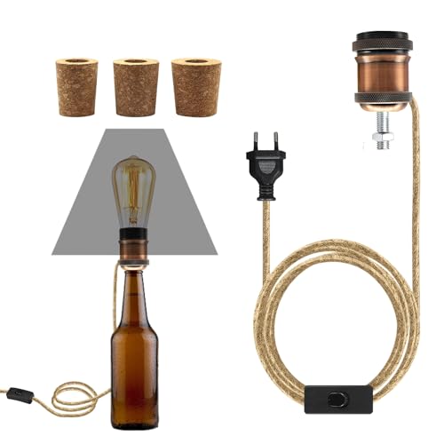 Lámpara de Mesa de Botella de Vino con Base Metálica Cerámico E27, Adaptador de Botella de Vino de con Interruptor, Kit Lampara Botella DIY Puede llevar Pantalla Apto para Todo Tipo de Tapones