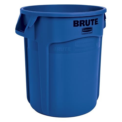 Image of Rubbermaid Commercial Products BRUTE Heavy-Duty Round Trash /Garbage Can, 20-Gallon, Blue, for Landscapers /Construction Sites /Restaurants /Back of House /Offices /Warehouses /Commercial Environments