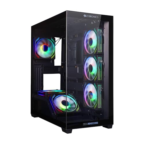 Image of Zebronics Premium Gaming Case, Mid-Tower, EATX, ATX, Upto 360mm AIO Support, 6 ARGB Fans with 2 Reverse Blade Fans, Type-C, USB 3.0, Vertical GPU, Magnetic Dust Filter (Xenocore, Black)
