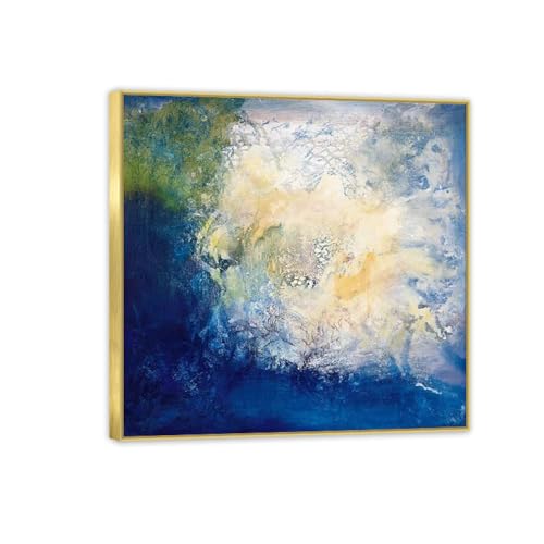 Tableau abstrait haut de gamme style Zao Wou-ki encadré de bois doré
