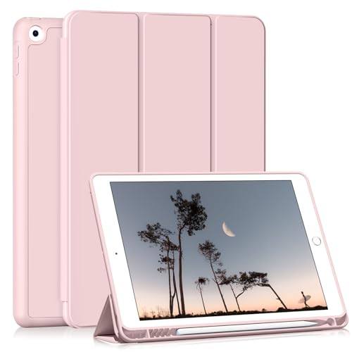 Image of Case for iPad 9th Generation 2021 / iPad 8th Gen 2020 /iPad Cover 7th Generation 2019, Silicone Case with Pencil Holder for iPad 9 /8 /7 10.2 inch, Auto Sleep /Wake, Pink