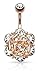 Flower Head with Gems CZ 316L 14GA Navel Belly Ring - Choose Silver Tone, Gold Tone, or Rose Gold Tone (Rose Gold Tone)