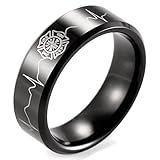 SHARDON Men's 8mm Black Beveled Tungsten Ring with Engraved Firefighter Shield and EKG Size 10