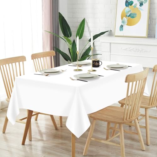 Image of Mulbozy 2 Pcs White Plastic Table Cloth Disposable, 54 x108 Inches
