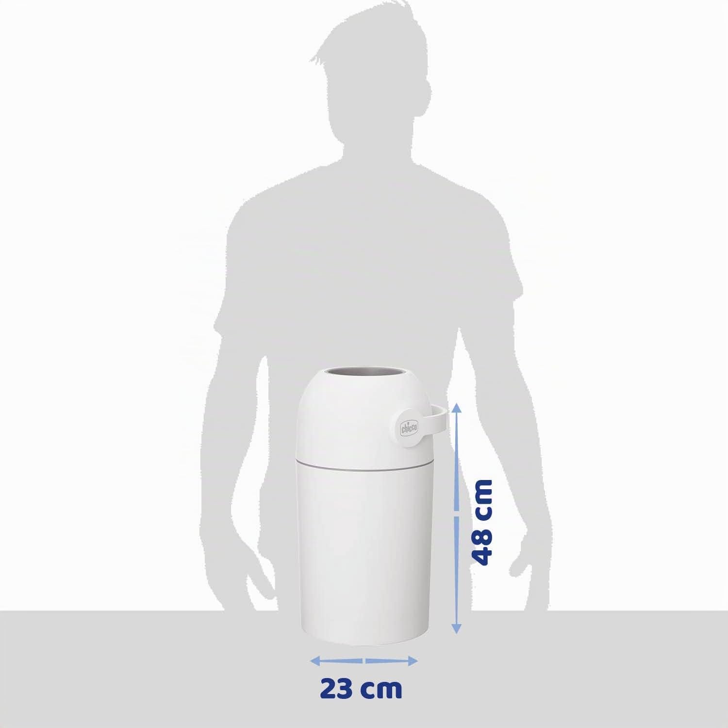 Chicco Contenedor para Pañales con Control de Olores, Sistema de Deshecho de Pañales, Papelera Compacta, Ahorra Espacio, con Tapa, Fácil de Usar y Limpiar, Funciona con Bolsas de Plástico, Blanco