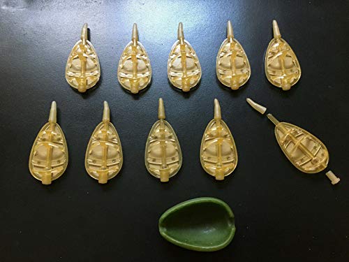 10 X INLINE METHOD FEEDERS + MOULD. Choose 20g, 30g, 40g, 50g, Carp, fishing tackle (40), Light Brown