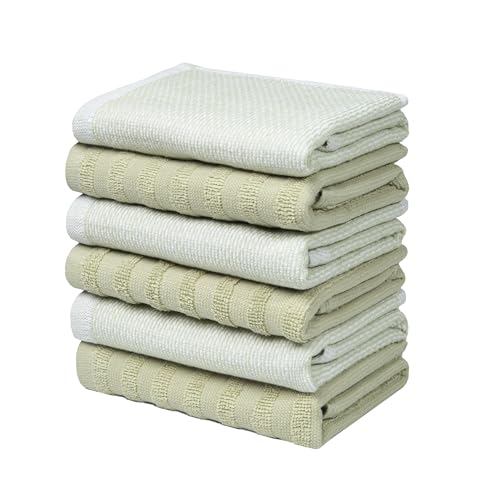 Image of Bumble Premium Dish Cloths 13 inchx13 inch (6 Pack) | 100% Natural Ring Spun Cotton | 400 GSM | Highly Absorbent & Soft |Yarn Dyed & Solid Dyed Terry Dish Cloth Set - Sage