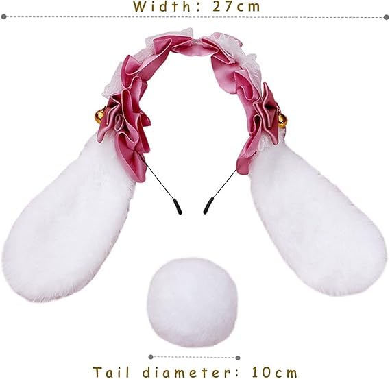 Cosplay Plush Furry Bunny Ears Headwear Accessory - Rabbit Headband for Young Ones(White), White blue - Image 2