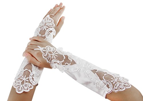 PURFUN Girls Princess Satin Lace Long Fingerless Gloves - Holy Communion, Halloween, Wedding, Flower Girl4