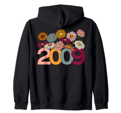 2009 año de nacimiento vintage flores silvestres margaritas 14 cumpleaños 2009 Sudadera con Capucha