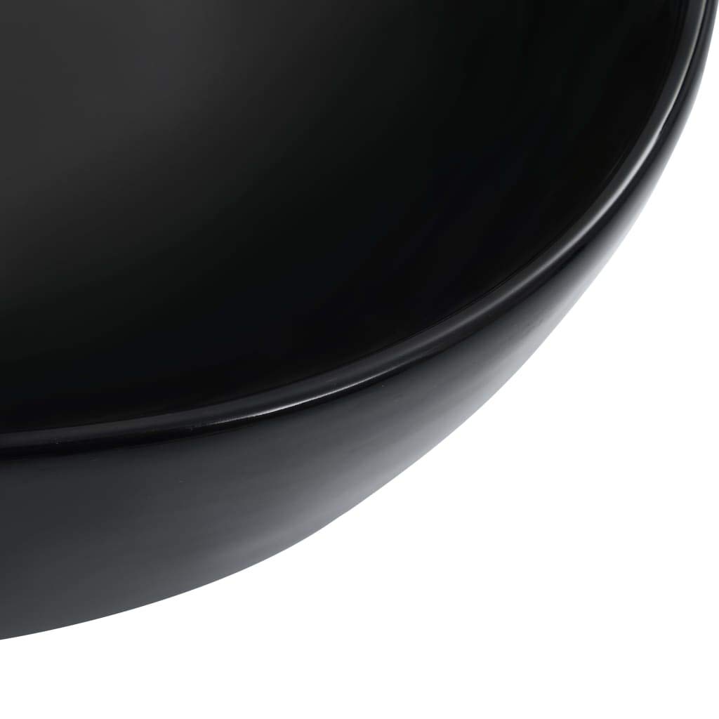 Lavabo in ceramica nera, 45,5 x 32 x 13 cm, lavabo da appoggio per bagno degli ospiti, WC, ristrutturazione, ristrutturazione, con finitura lucida e facile pulizia