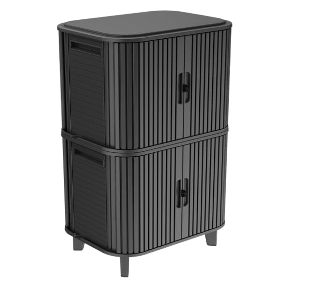 Keter Velo 30 Gallon Outdoor Storage Cabinet (2 Pack), Weather‑Resistant Resin Deck Boxes with Steel Reinforcement, Lockable, Wood‑Look Graphite-image-11
