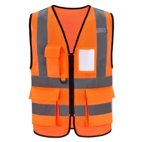 High Vis Safety Vest Reflective Strips, Multi-Pocket Design, Available in Yellow,Orange,black,Pink,blue,Red,purple