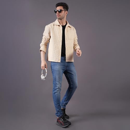 Image of Urban Scottish Men's Oversized Shacket, Cotton Jacquard, Long Sleeve Button Down Collared Shirt Jacket for Mens - Long Fit, Textured Fabric, Stylish Casual Outerwear