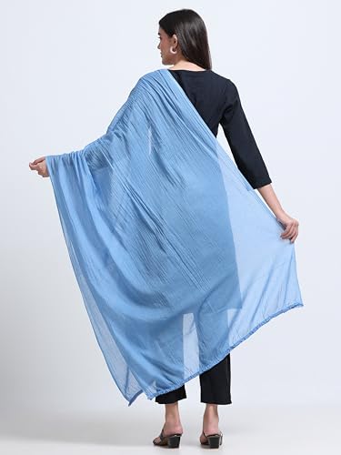 Image of Miraan Solid Pure Cotton Dupatta with Pom Pom Border, 2.25 meters length (DUPCOTTON)