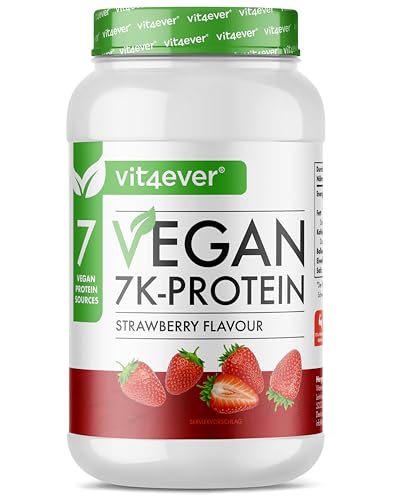 Vegan 7K Protein - 1kg - Fresa - Proteína vegetal pura en polvo con proteínas de arroz, almendra, soja, guisante, cáñamo, arándano y girasol