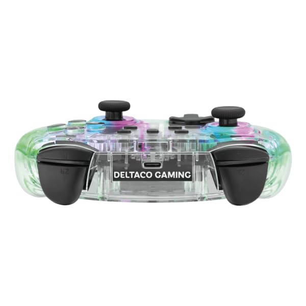 قمة view صورة لوحدة تحكم DELTACO Gaming Nintendo Switch Bluetooth التي تعرض أزرار الكتف ومنفذ USB-C.
