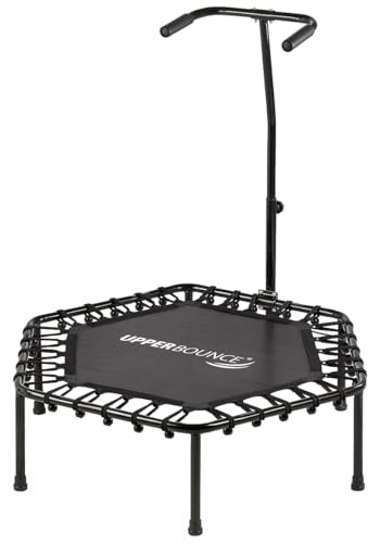 Image of Upper bounce Mini Workout Trampoline Adjustable tshaped handrail - Hexagonal rebounder Trampoline Kids & Adults - Fitness Recreational Trampolines, Supports up 220lbs. (Black, 40 Inches)