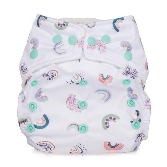 Reusable Washable Nappies Newborn and One Size Pocket Cloth Diaper 5-35lbs Each Nappy with 2 Bamboo Inserts Boosters, Adjustable Popper Closure Hook Loop, Premature (Rainbow, One Size 10-35lbs)