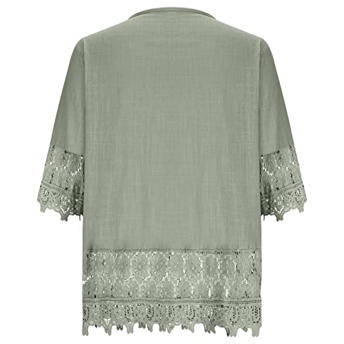 FOCLMP Women Cotton Linen Embroidered Tops Loose Fit Tunic 3/4 Sleeve Summer Blouse Shirts Boho Peasant Trendy Clothes 2024